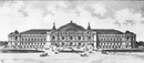 Premiers concours: Les palais des Champs-Elysées.- Facade principale du Grand Palais; projet de M.Louvet (1re prime).1900年博 最初のコンペティション： シャン＝ゼリゼ会場の展示館 － グラン・パレの正面ファサード；ルーヴェ氏のプロジェクト（1席）