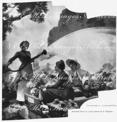 Les peintures de la salle des fêtes.Extrémité droite du grand panneau.1900年博 祝祭会場の絵画 大絵画の右端