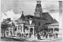 "Le palais de l'Asie russe.- Grand perron couvert et cloitre, sur la facade sud de la construction du Trocadéro." 1900年博 アジア・ロシア館 － 建設中のトロカデロ会場南側にある屋根付きの中央入口階段と柱廊
