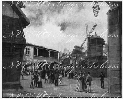 Paris en 1400.- La ferme et le moulin à vent.1900年博 1400年のパリ － 農家と風車