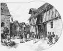 Paris en 1400.Petite place au débouche de la rue des Filles-Dieu.1900年博 1400年のパリ － 「神の娘たち」通りの突端にある小広場