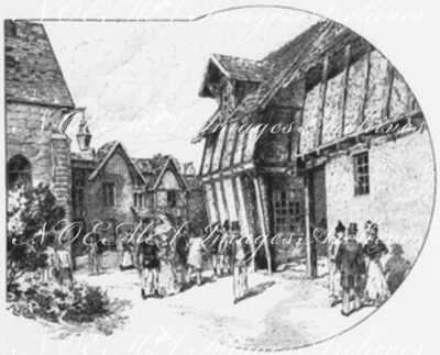 Paris en 1400.Petite place au débouche de la rue des Filles-Dieu.1900年博 1400年のパリ － 「神の娘たち」通りの突端にある小広場