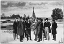 "Les expositions étrangères.- Le commnissaire général américain prenant possession de l'emplacement reservé aux Etats-Unis, sur la plate-forme du quai d'Orsay." 1900年博 外国展 － オルセー河岸のプラットフォーム上で、合衆国館建設の為に用意された敷地を確保するアメリカ代表委員
