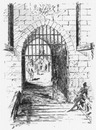Pont-lévis et herse de l'entrée.1900年博 ルヴィ橋と落とし格子