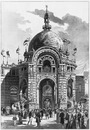 "Le Palais du génie civil et des moyens de transport.- Pavillon, à l'angle nord, formant jonction avec le Palais de l'enseignement." 1900年博 発明家と交通手段館 － 教育館と連結した、建物の北側コーナー部