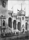 Le Palais des armées de terre et de mer.- Portique de descente sur la facade.1900年博 陸海軍館 － 建物ファサードに出る階段ポーチ
