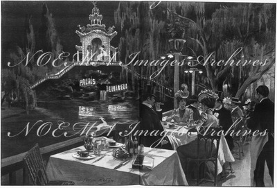 Les soirées de l'Exposition.- Le diner en plein air.1900年博 博覧会の夜 － 屋外テラスでの夕食