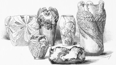 "Les Palais des Invalides.- Vases et jardinières en porcelaine dure, couleurs de grand feu de la manufacture de Rorstrand.(Suède.)" 1900年博 アンヴァリッド会場 － ローストランド（スウェーデン）製陶所製作、硬磁器の花瓶
