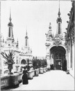 Les Palais des Invalides.- Les terrasses du Palais du mobilier et des industries diverses (sections étrangères).1900年博 アンヴァリッド会場 － 家具と雑産業館のテラス（外国コーナー）