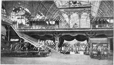 "Le Palais des fils, tissus et vêtements.- Entrée de l'Exposition centennale du costume." 1900年博 糸と布と服の展示館 － 衣装の100年展への入口