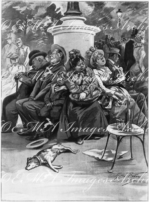 Les dimanches de l'Exposition.- La sièste pendant la grosse chaleur.1900年博 博覧会場の日曜日 － 暑さに勝てず、つい、うとうと