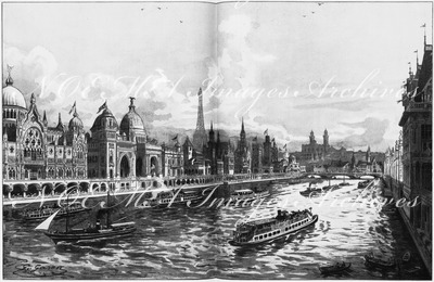 "Les rives de la Seine.- Les Pavillons étrangers, le Vieux Paris et le Trocadéro." 1900年博 セーヌ河岸 － 諸外国の展示館、「古いパリ」、トロカデロ会場