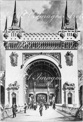 Le Pavillon des armées de terre et de mer.- Le porche d'entrée en facade sur la Seine.1900年博 陸海軍館 － セーヌ河に面した入口門