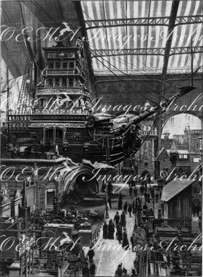 Les sections de l'alimentation.- Le navire <<le Triomphant>>.1900年博 「食」の展示コーナー 大型海洋船「大勝利」
