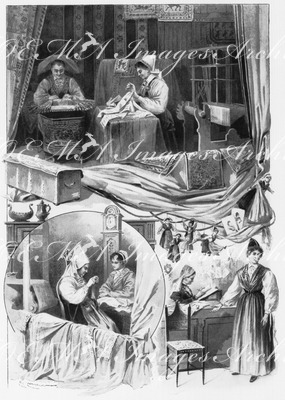 Le Pavillon suédois.- Dentellières de la Scanie.- Brodeuses de la Dalecarlie.1900年博 スウェーデン館 － スカニアのレース編みと、ダレカルリーの刺繍女工たち