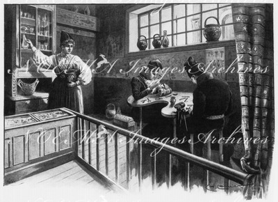 Le Pavillon suédois.- Bijoutiers lapons au travail.1900年博 スウェーデン館にて － 作業をするラップランドの宝飾職人たち