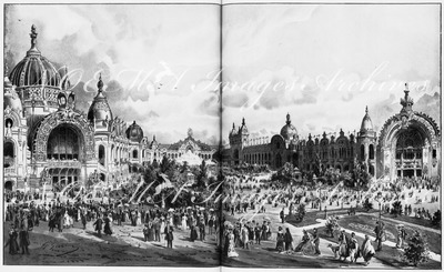 Au Champ de Mars.- Vue générale des palais et du parc.1900年博 シャン・ド・マルス会場 － 諸展示館と公園の全景