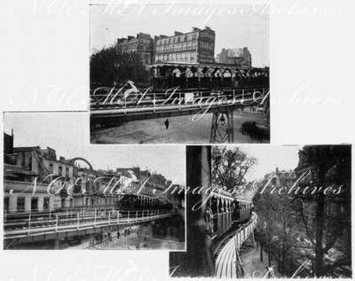 Le chemin de fer élétrique.- Avenue la Motte-Piquet.- Avenue La Bourdonnais.- Dans les arbres.1900年博 電車 モットピッケ大通り － ラ・ブールドネー大通り － 街路樹をぬって