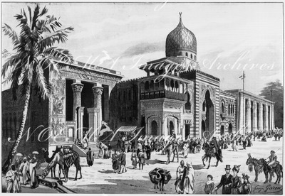 Le Palais de l'Egypte.- Facade principale.Temple de Dandour <Expositions diverses> Ouakala <Bazar arabe>.Théâtre 1900年博 エジプト館 － 正面ファサード ダンドール寺院（さまざまな展示）、ウアカラ（アラブのバザール）、劇場