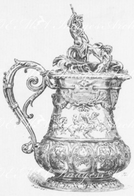Broc en argent repoussé exposé par M. Froment-Meurice. 打ち出し細工の銀の水差し フロマン=ムリス社出展
