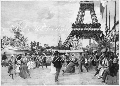 L'Exposition de Paris. - Supplément au N° 78.  Le terre-plein du dôme aux abords de la fontaine monumentale. パリ万博 付録 78. 記念噴水の近くのドームの平場