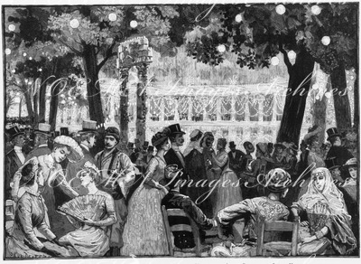 "La Fête de nuit offerte aux Exposants par la Municipalite de Paris, au Parc Monceau." パリ市庁主催で出展者のためにモンソー公園で開かれた夜の催し