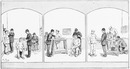 Exposition de l'Administration penitentiaire. Mensuration de la taille et de la tête. Mensuration de la coudée et de la largeur de la tête. Mensuration du médium gauche et du pied gauche. 刑務行政の展示コーナー 身長と頭まわりの測定 ひじから中指先端までと頭の幅の測定 左手中指と左足の測定