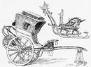 L'exposition rétrospective des moyens de transport. Le traineau de l'Impératrice Joséphine. - Cabriolet des premières années du XIXe siècle. 輸送手段の回顧展 ジョゼフィーヌ皇后のそり 19世紀初頭の2人乗り折り畳み式幌付き2輪馬車