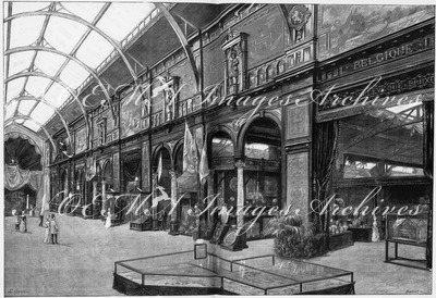 L'Exposition de Paris. - Supplément au N° 66.  Facade de l'exposition de la Belgique dans le palais des industries diverses. パリ万博 付録L 66. 産業館内のベルギー展示コーナーのファサード