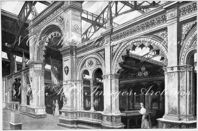 L'Exposition de Paris. - Supplément au N° 65.  Facade de l'exposition de l'Italie dans le palais des industries diverses. パリ万博 付録 65. 産業館内のイタリア展示コーナーのファサード