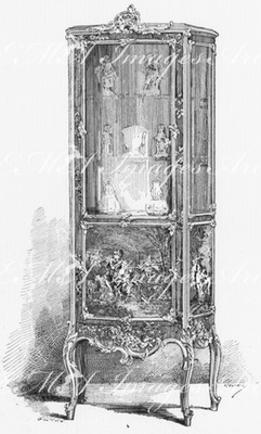 "Vitrine du style Louis XV, avec garniture en bronze dore." 金メッキのブロンズの飾りの付いたルイ15世様式の陳列棚