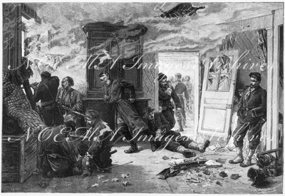 "Beaux-Arts. - Les dernières cartouches (Défense d'une maison cernée par l'ennemi), tableau de A. de Neuville. " 芸術部門 「最後の薬筒（敵に包囲された家の防衛）」 A・ド・ヌーヴィル画