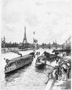 "La navigation sur la Seine, aux abords de l'Exposition." 万博会場あたりのセーヌ河航行