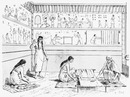 Exposition rétrospective du Travail. - Reconstituion d'un atelier de tisseuses de l'ancienne Egypte. 労働の歴史回顧展 古代エジプトの職り物工房の復元展示