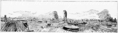 "Le Panorama du Pétrole au pont d'Iéna, de MM. Deutsch. : Vue du district petrolifère du plateau de Balakhane, près Bakou (Caucase)." ドイッチュ家のイエナ橋での石油のパノラマ バクー（コーカサス山脈）近辺のバラカネ高原石油地帯の眺め