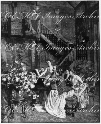 "Beaux-Arts. - Autour d'une partition, tableau de M. Aublet." 芸術部門 「楽譜の周りに」 オブレ画