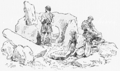 Exposition rétrospective du Travail. - Réconstituion d'un groupe de travilleurs de l'âge de la pierre polie. 労働の歴史回顧展 磨製石器時代の働く人々の復元展示