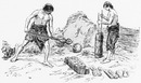 Exposition rétrospective du Travail. - Reconstituion d'un groupe de travilleurs de l'âge du bronze. 労働の歴史回顧展 青銅器時代の働く人々の復元展示