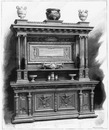 "Grand Buffet en noyer sculpté et cire, exposé par la maison Flachat, de Lyon." リヨンのフラシャ社出展 彫刻を施された蝋引きクルミ材の大型サイドボード