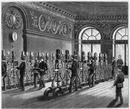 "Le pavillon des postes et télégraphes à l'exposition universelle. : Fig. 1. - Bureau pneumatique de la place de la Bourse, à Paris." 郵便・電報局館 図1. パリ証券取引所広場の気送速達便局