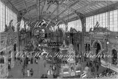 "L'Exposition de Paris. - Supplément au N° 39.  La grande galerie centrale, dite galerie de trente mètres, au palais du Champ de Mars." パリ万博 付録 39.  シャン・ド・マルス会場 通称30メートル・ギャラリーの中央大展示室