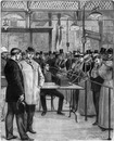 Auditions du Phonographe à la Galerie des Machines. 機械館で蓄音機を聴く人々