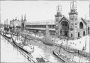 "Facade du Pavillon reservé à la classe 65 (Marine) a l'Exposition universelle, et aspect du bassin à flot." 第65組（海軍）にあてられたパヴィリオンのファサードとウエットドック