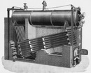 Les générateurs de vapeur : Fig. 4. - Coupe et perspective de la chaudiere multitubulaire inexplosible de MM. Babcock et Wilcox. 蒸気発生器 図4. バブコック・アンド・ウィルコックス式爆発防止型水管ボイラー断面図とパース