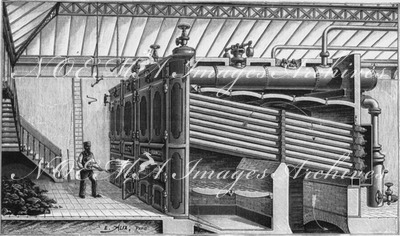 Les générateurs de vapeur : Fig. 3. - Installation des générateurs de Naeyer à l'Ecole Centrale des Arts et Manufactures. 蒸気発生器 図3. 国立中央工芸学校のナエイエ式ボイラー設備