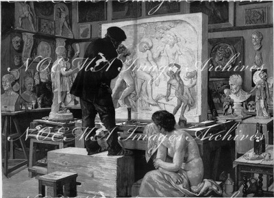 "L'Exposition de Paris. - Supplément au N°32. Beaux-Arts. - Un coin d'atelier, tableau de M. Edouard Dantan." パリ万博 付録 32. 芸術部門 「アトリエの隅」、エドゥアール・ダンタン画