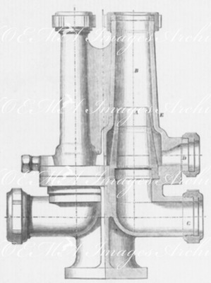 Les freins de chemin de fer : Fig. 4. - Ejecteur (double) ou organe protecteur du vide dans la conduite générale du frein a vide. 鉄道のブレーキ 図4. エジェクタ（ダブル）または真空ブレーキの一般操作時の部品プロテクタ