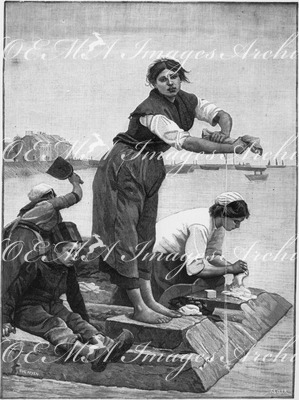 "Beaux-Arts. - Le lavoir de la houle, tableau de M. Eug. Feyen." 芸術部門 「海の共同洗濯場」、Eug・フェイアン画