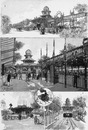 Le Chemin de Fer intérieur de l'Exposition. 1. Station de la Concorde. - 2. Station de la Tour Eiffel. - 3. Le Tunnel de 106 métres. - 4. Station du Palais des Machines. - 5. Une locomotive. 会場内を走る鉄道 1. コンコルド駅 2. エッフェル塔駅 3. 106メートルのトンネル 4. 機械館駅 5. 機関車