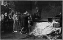 "L'Exposition de Paris. - Supplément au N°30. Beaux-Arts (section espagnole). - Le duc de Gandie devant le cadavre de l'impératrice Isabelle, tableau de D. José Moréno Carbonero." パリ万博 付録 30. 芸術部門スペイン・コーナー 「イザベル皇后の遺体を前にしたガンディ公爵」、D・ホセ・モレノ・カルボネロ画